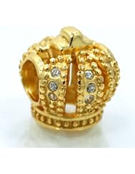 .925 Sterling Silver " 18K Gold Plated Kings Crown w/Cubic Zirconia " Bead Compatible with Pandora Chamilia Kay Troll Bracelet