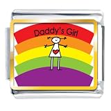 Rainbow Daddy's Girl Valentine Hearts Italian Charms Bracelet Link