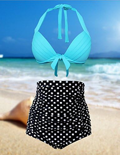 Angcoco Womens Flora Polka Dot Vintage High Waisted Push Up Bikini Set Swimsuit