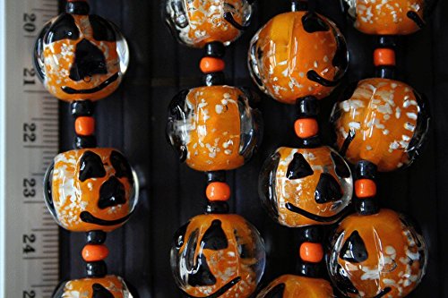 Halloween Theme Jack O' Lantern Face Glow In Dark Glass Beads(Pack of 12 beads)