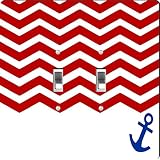 Rikki Knight 3D Chevron Red on White with Anchor Design Double Toggle Light Switch Plate