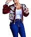 Farktop Women's Embroidery Patch Velvet Biker Bomber Flight Jacket