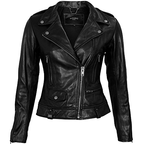 VIPARO Black Biker Cowhide Leather Jacket - Umi 
VIPARO Black Biker Cowhide Leather Jacket - Umi