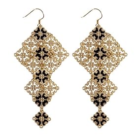 Goldtone Black Long Lightweight Earrings Fashion Jewelry