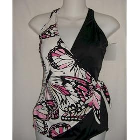 END OF SUMMER SALE Plus Size Wrap Front 1 PC Swimsuit Black/Butterfly Print (Click for more colors)