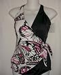 Plus Size Wrap Front 1 PC Swimsuit Black/Butterfly Print (Click for more colors)