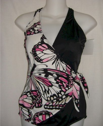Plus Size Wrap Front 1 PC Swimsuit Black Butterfly Print (Click for more colors) product image