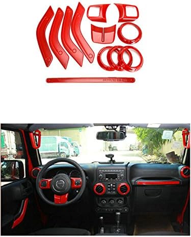 Gliton Home 12pc/Kits Interior Decoration Trim Kit -- Steering Wheel Trim, Centrer Console Air Outlet Trim, Door Handle Cover Inner, Passenger Seat Handle Trim For Jeep Wrangler 2011-2016 4-door