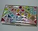 Mother of Pearl Yellow Green Red Business Credit Name Id Card Case Holder Metal Stainless Steel Engraved Slim Purse Pocket Cash Money Wallet with Colorful Patchwork Design