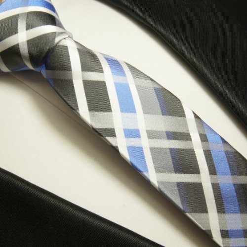 Schmale Krawatte 6cm blaues Schottenmuster 100% 