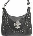 Brown Studded Rhinestone Crystal Fleur de Lis Handbag