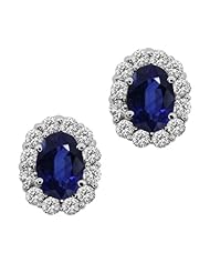 1.82 Ct 6x4mm Oval Natural Sapphire Diamonds Solid 14K White Gold Stud Earrings