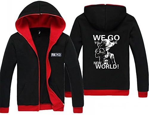 DGLF Unisex Adult Anime Black One Piece Luffy Casual Hooded Sweatshirt Hoodie Jacket Coat Size XL