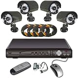Dowson CCTV Surveillance Video System 4 Channel DVR Cameras Complete System with 4 Color CCD IR Day/Night Indoor/Outdoor Security Cameras