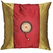 Decorative Handmade Silky Red & Olive Green Cushion Cover / Pillow Sham - Golden Sunflower Design