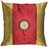 EXP Handmade Silky Red & Olive Green Cushion Cover / Pillow Sham - Golden Sunflower Design