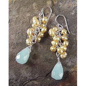 Sterling Silver Freshwater Pearl Cluster and Teardrop Earrings