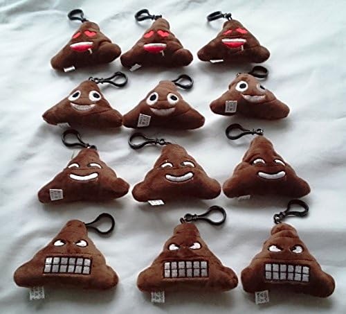 12 pieces Poop Emoji Keychain 3" Plush Clip-On Keychain Limited Backpack Purse Accessory