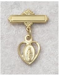 14K Gold over Solid .925 Sterling Silver Miraculous Medal, Virgin Saint Mary, Immaculate Conception Gold Plated Baby Pin Infant Baptism Communion Jewelry Charm New