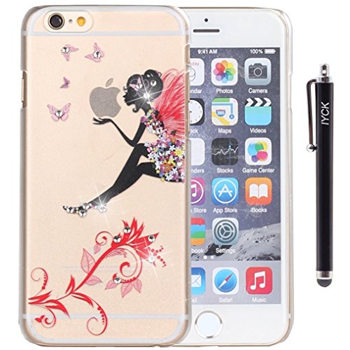 iPhone 6 Case, iPhone 6S Case, iYCK 3D Handmade Clear Bling Crystal Rhinestone Diamond Hard Plastic Rubber Snap On Shell Back Skin Case Cover for iPhone 6 / 6S 4.7 inch Screen - Butterfly Floral Fairy