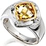 18K Gold over Sterling Silver Citrine & Diamond & Ring - Size 5