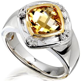 Buy Diamond and Citrine Ring in Silver and Gold Plating by Diamond-Me