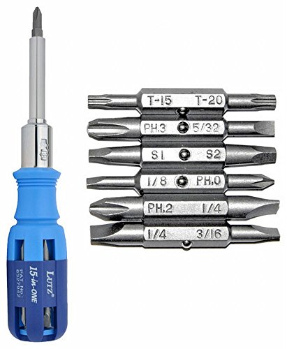 Lutz 21001 6 Pack 15-in-1 Ratchet Screwdriver, Blue