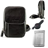 Protective and Durable Real Genuine Leather Sling Bag with Removable and Adjustable Shoulder Strap (Unisex) for Amazon Kindle Touch ( Wi-Fi 6 E Ink Display ) + Retractable Car Charger