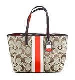 Coach Signature Hamptons Weekend Medium Tote Handbag 19999 Khaki Vermillion