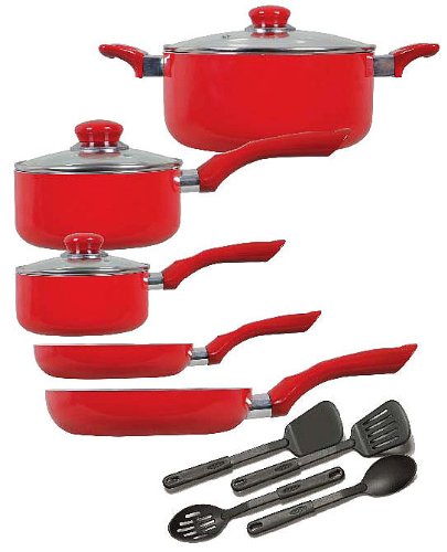 Gibson Colorsplash Everton 12-Piece Cookware Set, Red