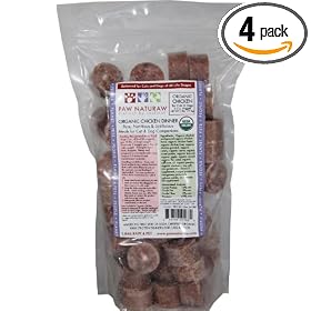 Paw Naturaw Organic Chicken Dinner for Cats and Dogs, nuggets, 32-Ounce Bags (Pack of 4)