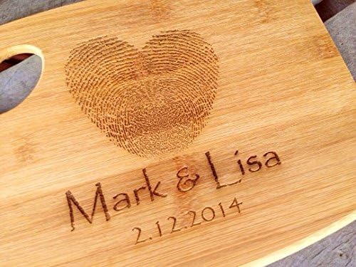 Fingerprints Heart Wedding Anniversary Love Cutting Board Bamboo Personalized