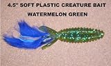 4.5 Soft Plastic Creature Bait - Watermelon Green (8 Pack) Various Tail Colors