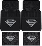 Superman DC Comics Silver Flake - 4 Pc Floor Mats Set with bonus Superman License Plate Frame