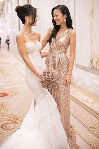 LuckyHouses Women's Gold Sequins Bridesmaid Party Dress Plus Size (12, Gold)