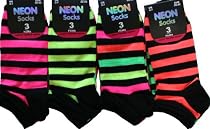 Neon Stripe Trainer Liners 3 Pairs Size 4-7