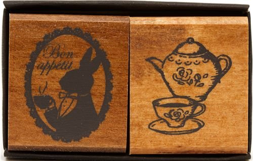 Imagen principal de Bonito set con dos sellos de madera: conejito y servicio té