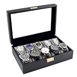 Classic Black Watch Case With Glass Clear Top Holds 10 Watches With Lock