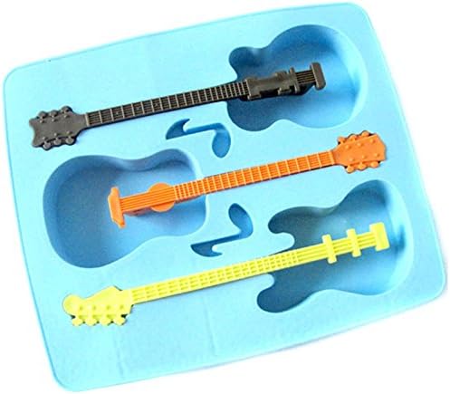 Tgp Guitar Shaped Music Party Silicone Jello Chocolate Mold Ice Cube Tray with 3 Neck Drink Stirrers