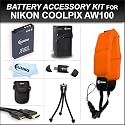 Clearmax&reg; Must Have Accessory Kit for Nikon Coolpix AW100 Waterproof Digital Camera Includes Extended Replacement EN-EL12 Battery + Ac/dc Travel Charger + Mini Hdmi Cable + USB 2.0 Card Reader + Deluxe Camera Case + Mini Tabletop Tripod + Floating Strap + Microfiber Cleaning Cloth