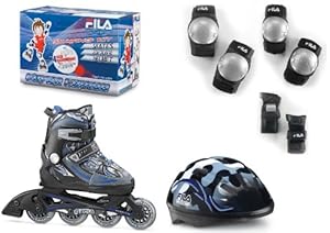 Fila X-one 010613150 Combo - Juego de patines en línea, casco y protectores para niño (talla M), color negro y azul