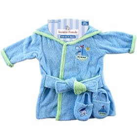 Luvable Friends Color Bath Robe with Slippers - Woven Terry
