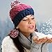 Bodvera Warm Chunky Soft Stretch Cable Knit Slouchy Straps Slit Pom pom Beanie Skully
