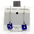 10mm Dice Dangler Earrings, Translucent Blue w/White