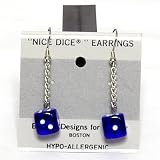 10mm Dice Dangler Earrings, Translucent Blue w/White