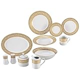 New Nikita 47pc Fine Porcelain China Set With Gold Tone Trim Dinner Plates  ....