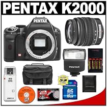 <strong><a href='http://www.it-firstcare.com/view_company.php?from=Pentax&pageid=1'>Pentax</a></strong> K2000 Digital SLR Camera with 18-55mm Zoom Lens & AF200FG Flash + 16GB SDHC Card + AA Batteries + Charger + Case + Cameta Bonus Accessory Kit