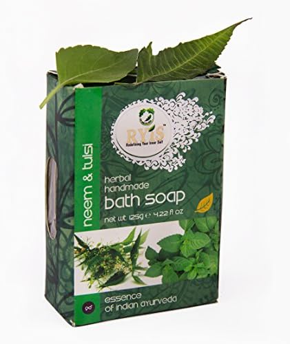 RYIS Herbal Handmade Neem and Tulsi Bathing Soaps - Pack of 3 Soaps (Qty 1=3 Units)
