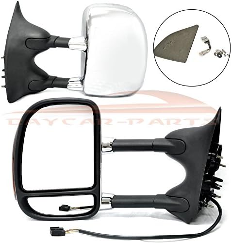Scitoo Tow Mirrors w/Chrome For 99-07 Ford F250 F350 F350 F450 Power Heated Towing Side Mirror Pair Set Driver and Passenger (2000 01 02 03 04 05)