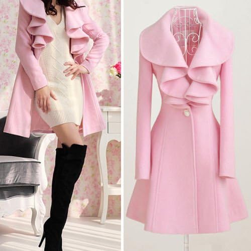2016 Women Ladies Lapel Windbreaker Long Winter Parka Coat Trench Outwear Jacket (Pink, M)